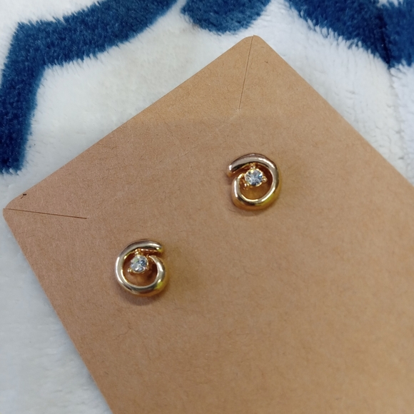 Jewelry - 4 for $10 VTG Gold Tone White Rhinesone Swirl Post Earrings
